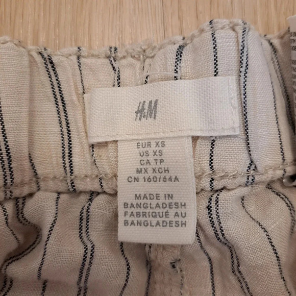 H&M Cream Black Stripes 100% Linen Coastal Lightweight Beachy Jogger Pants Sz XS - Picture 3 of 8